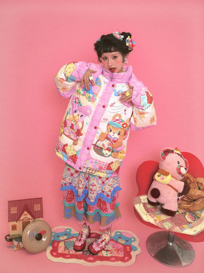 곰 핑크 따뜻한 후드 재킷 [S0000011331]