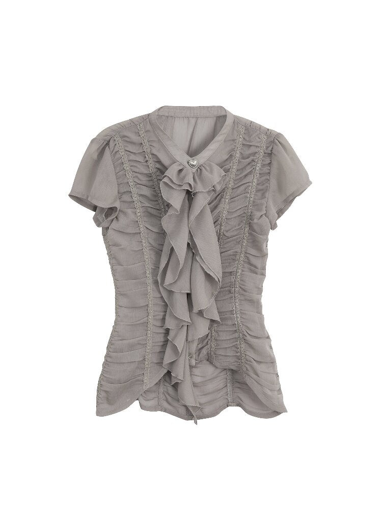 Handmade Ruffled Chiffon Shirt【s0000016565】
