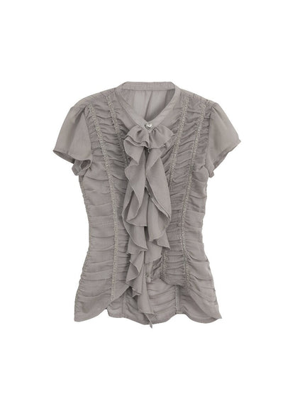 Handmade Ruffled Chiffon Shirt【s0000016565】