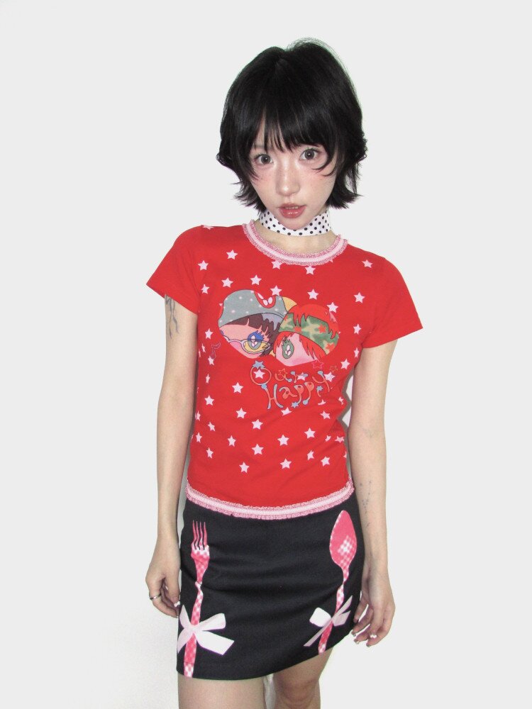 Lace Cotton Mini Print Short Top【s0000018656】