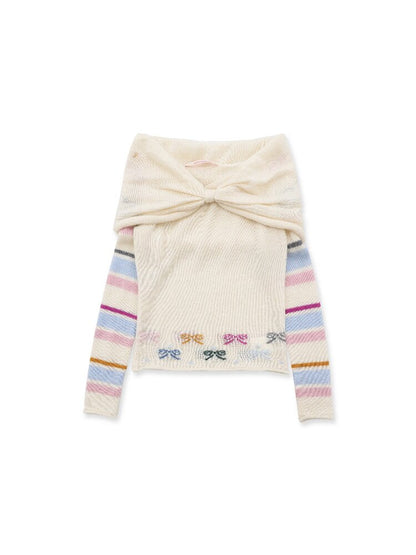 Contrast Striped Bow Knit Sweater【s0000016109】