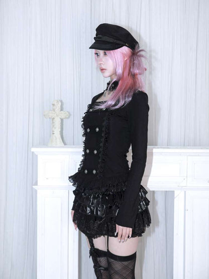 Subculture Thin Velvet Double Breasted Halter Top【s0000014683】