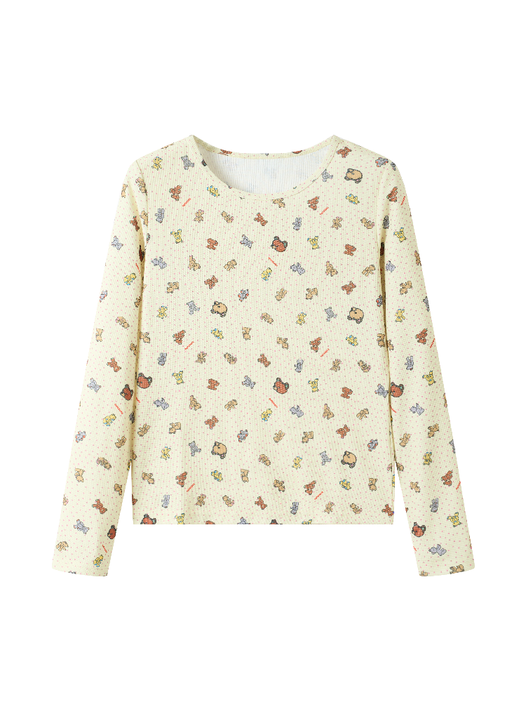 Plaid Crew Neck Waffle Print Top【s0000019249】