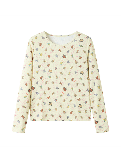 Plaid Crew Neck Waffle Print Top【s0000019249】