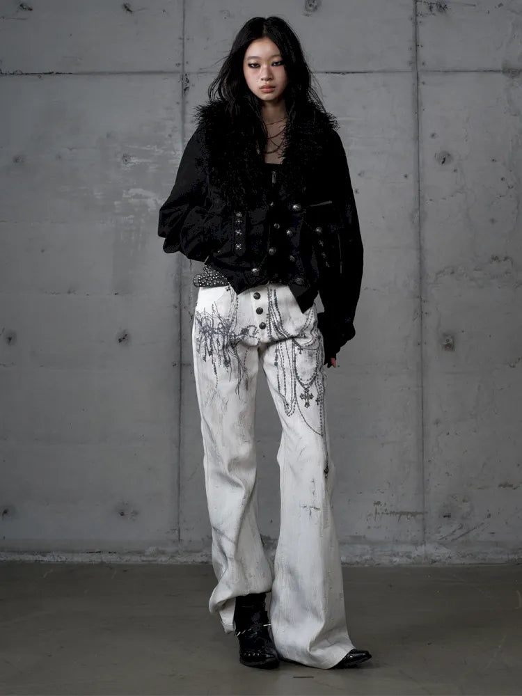 Denim Distressed Wide-Leg Pants【s0000013949】