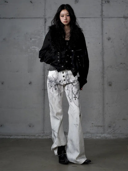 Denim Distressed Wide-Leg Pants【s0000013949】