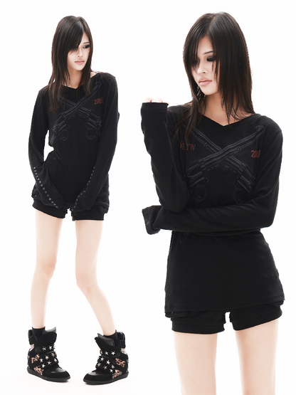 Punk Dual Guns Base Long-Sleeve T【s0000018328】
