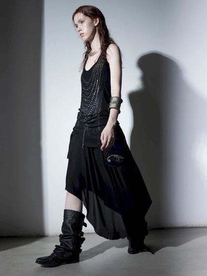 Irregular Print Metal Rivet Long Vest【s0000012830】