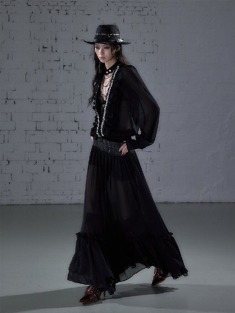 Shirring Deep V Chiffon Dress【s0000015932】