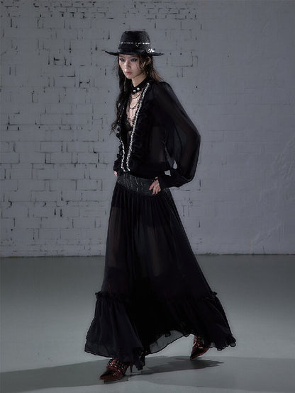 Shirring Deep V Chiffon Dress【s0000015932】