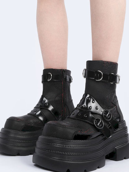 Black Cool Square Toe Martin Boots【s0000013707】