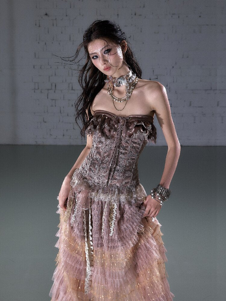 Patchwork Lace Satin Short Corset【s0000016204】
