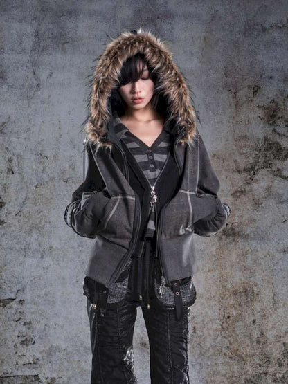 Lantern Sleeve Hooded Sweatshirt Jacket【s0000014493】