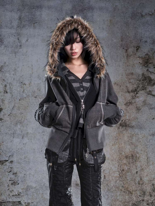 Lantern Sleeve Hooded Sweatshirt Jacket【s0000014493】