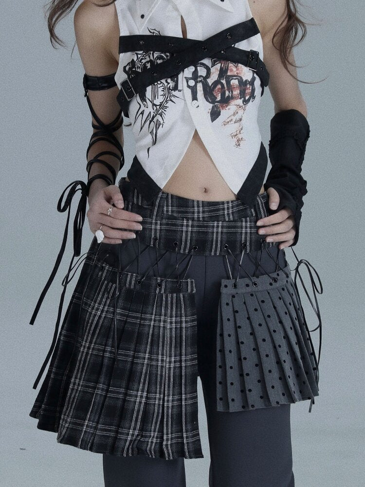 Layered Plaid Patchwork Culottes【s0000016722】