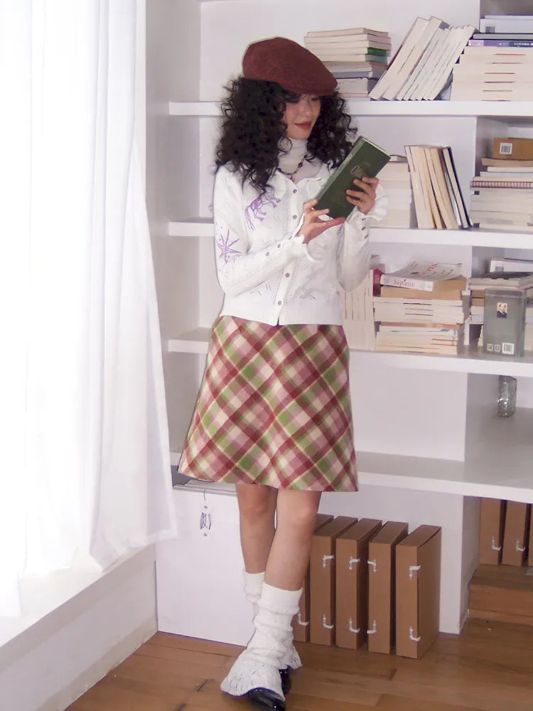 College-Style Casual Wool Plaid A-Line Skirt【s0000013983】