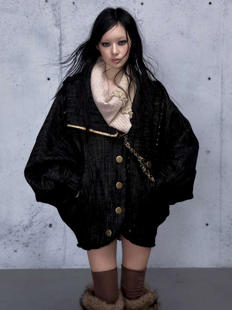 Punk Plaid Denim Bat Woolen Coat【s0000014929】