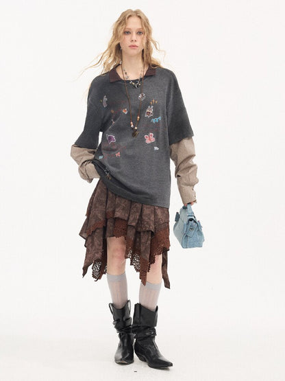 Lace Paneled Irregular Skirt【s0000015901】