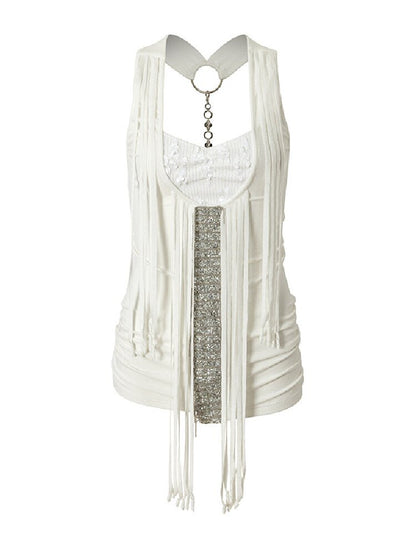 Sequins Fringed Diamond Halterneck Vest【s0000016987】