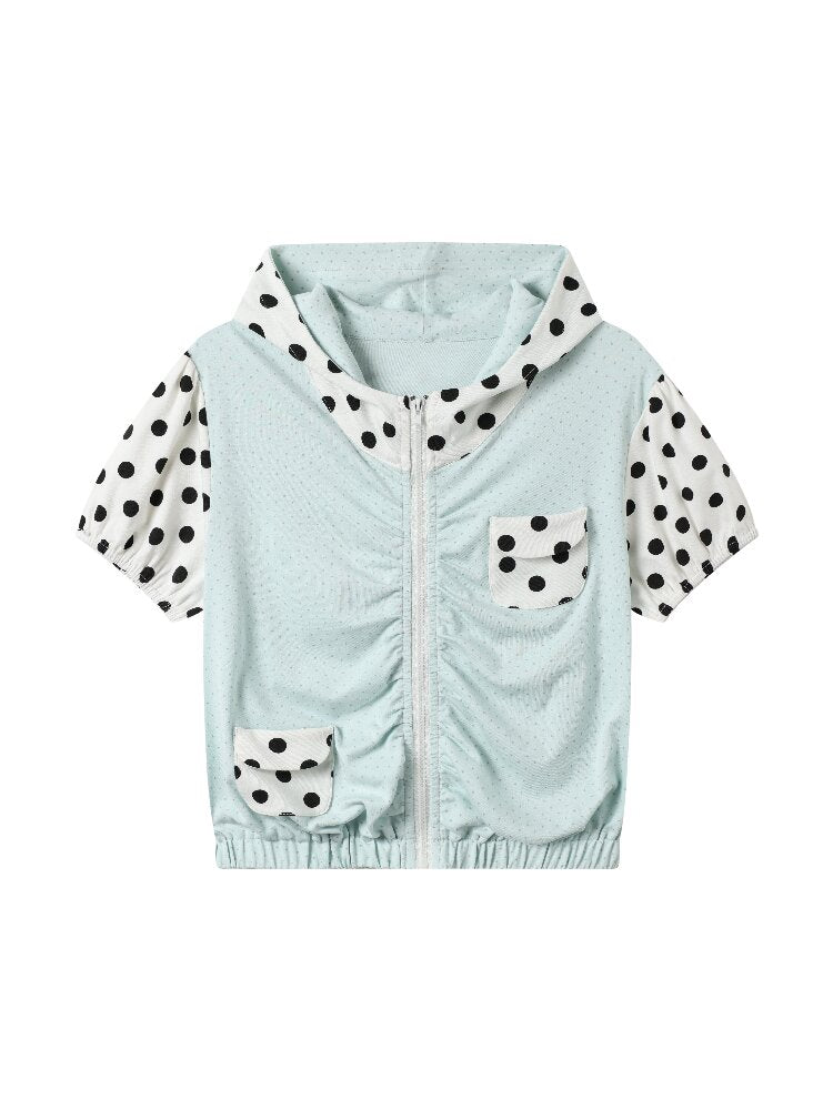 Mint Polka Dot Patchwork T-Shirt【s0000018702】