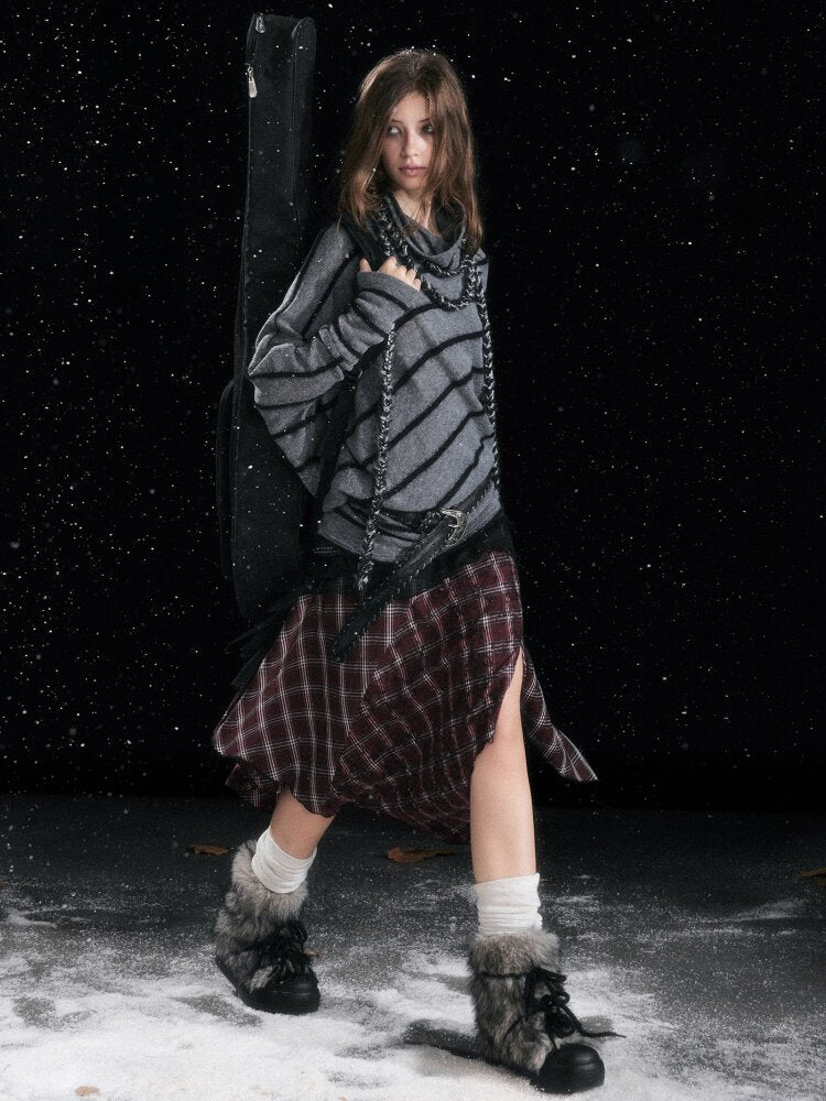 Twill Stripe Braided Wool Sweater【s0000015553】