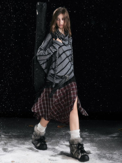 Twill Stripe Braided Wool Sweater【s0000015553】