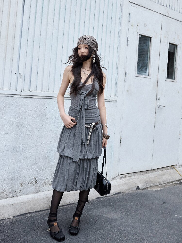 Pleated Drape Balloon Knit Dress【s0000016870】