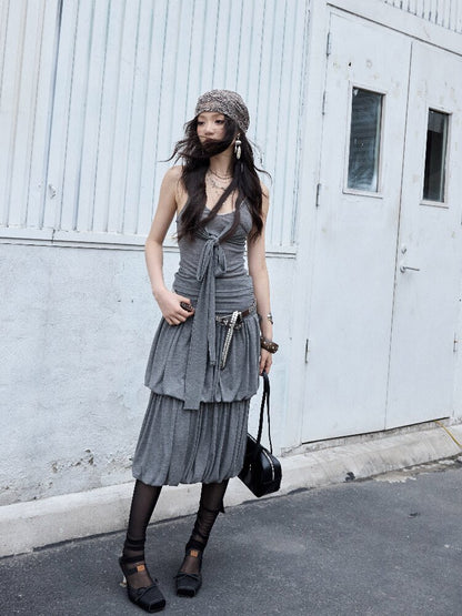 Pleated Drape Balloon Knit Dress【s0000016870】