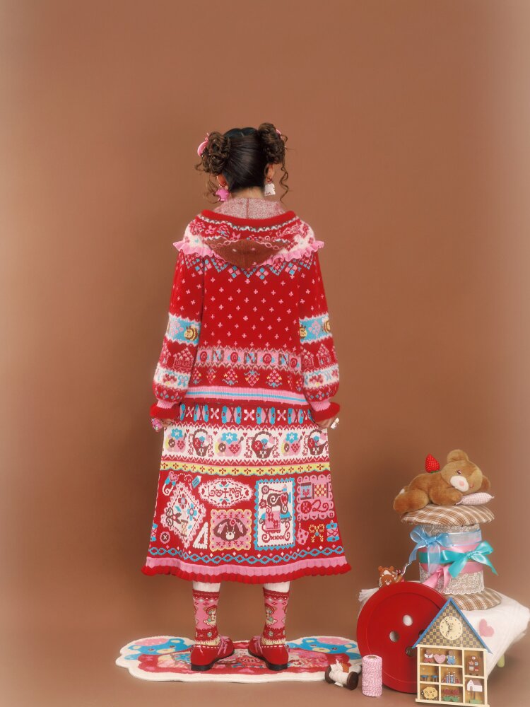 Red Fair Island Mink Knit Cardigan【s0000015591】