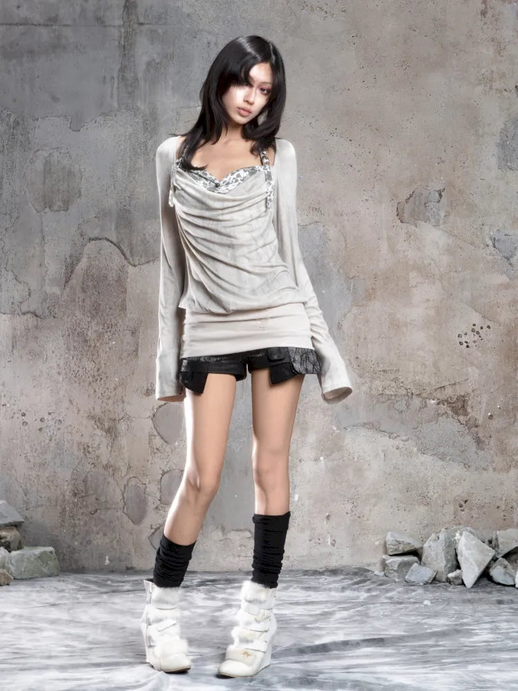 Off-Shoulder Ruffled Mid-Length Slimming Punk Top【s0000014124】