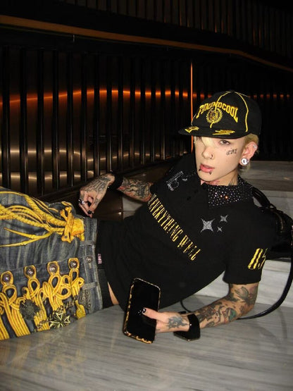 Diamond Broken Slogan Polo Shirt【s0000018237】