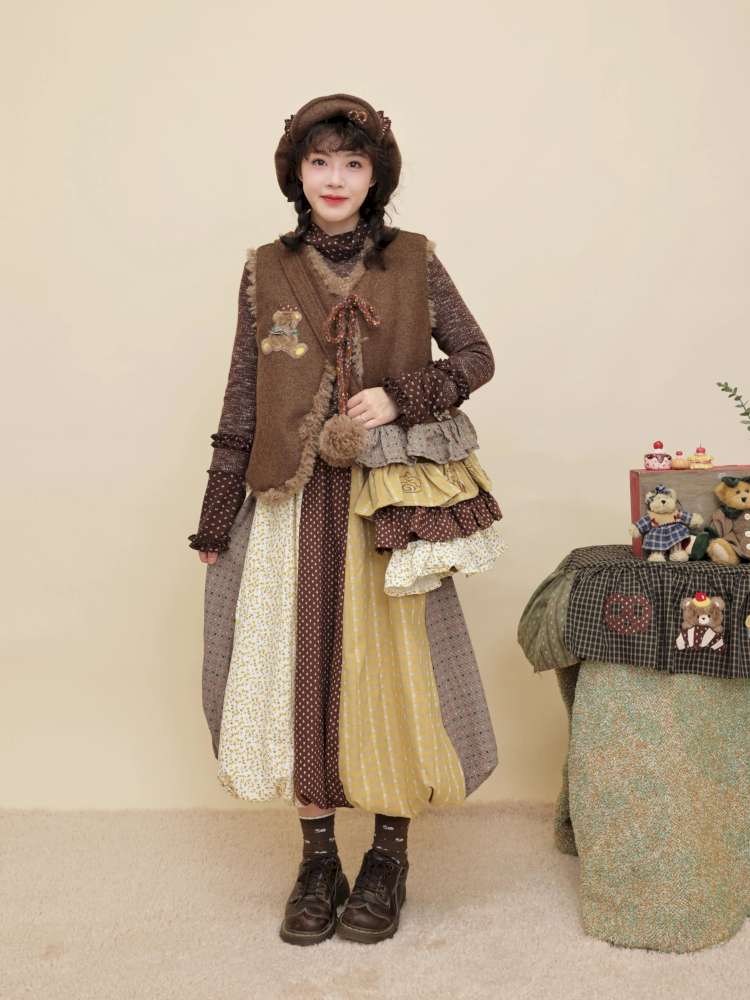 Vintage Girly Yellow Brown Flower Skirt【s0000014840】