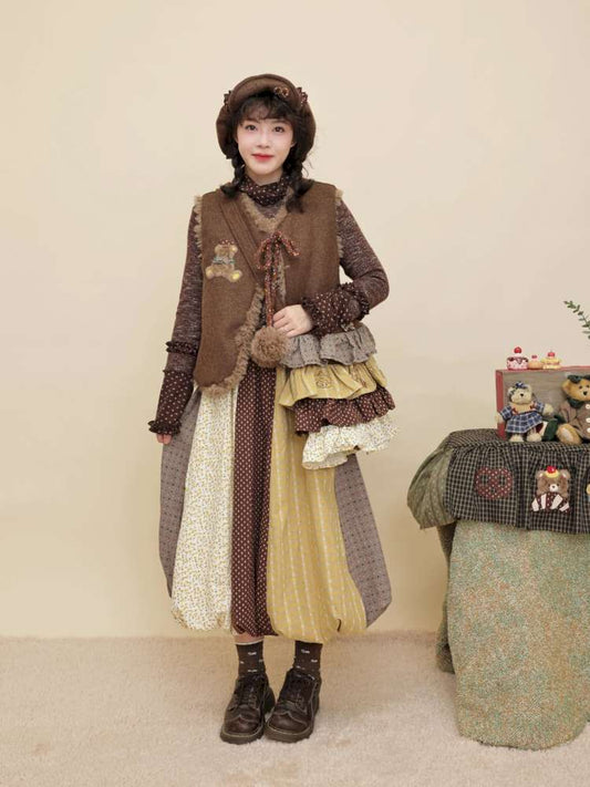 Vintage Girly Yellow Brown Flower Skirt【s0000014840】
