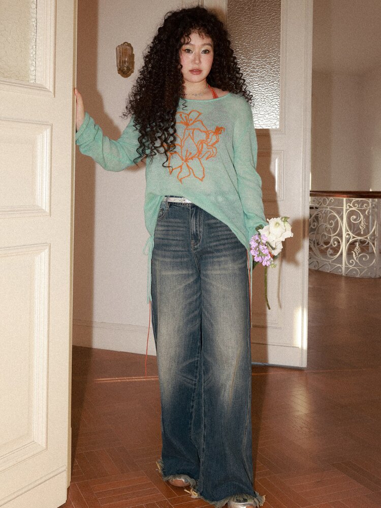 Retro Cat Whiskers Washed Jeans【s0000015463】