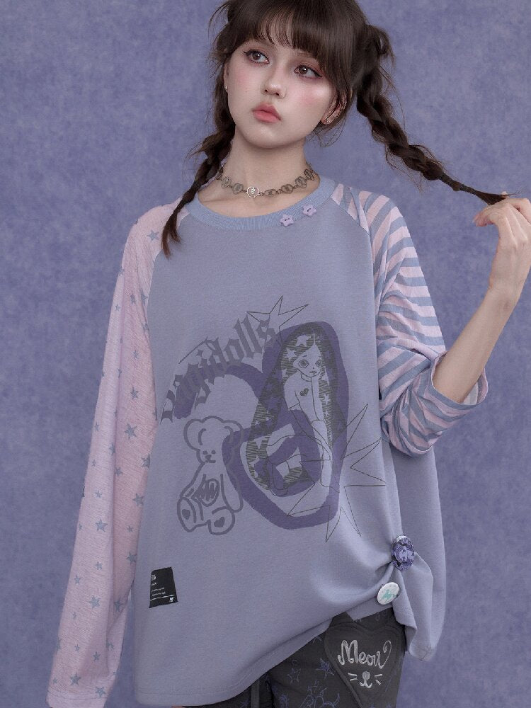 Doodle Print Raglan Sleeve T-Shirt【s0000017867】
