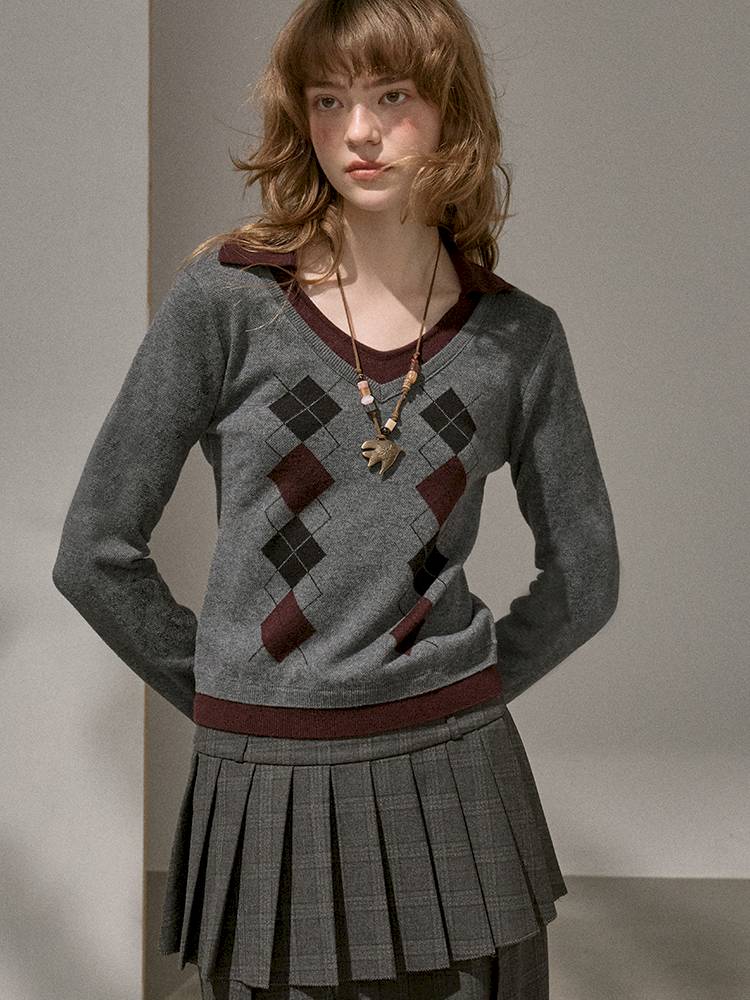 Contrast-Color Slim-Fit Pullover【s0000014405】