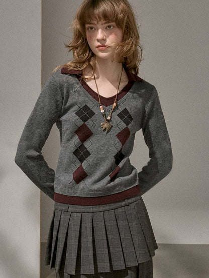 Contrast-Color Slim-Fit Pullover【s0000014405】