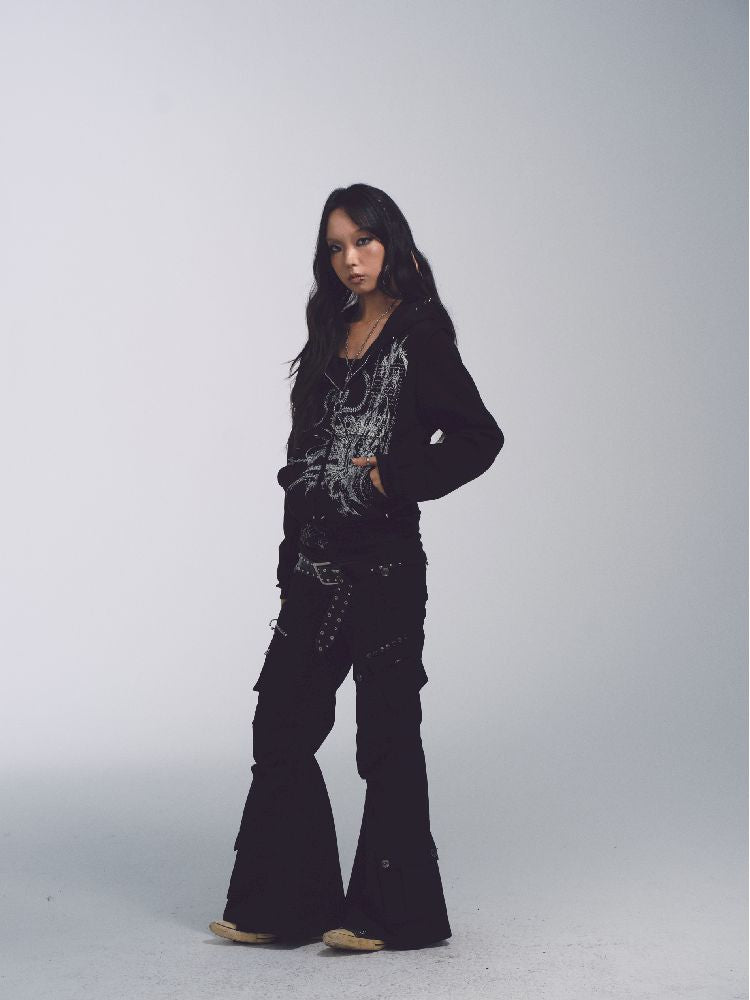 Printed Sweatshirt Studded Hoodie【s0000011232】