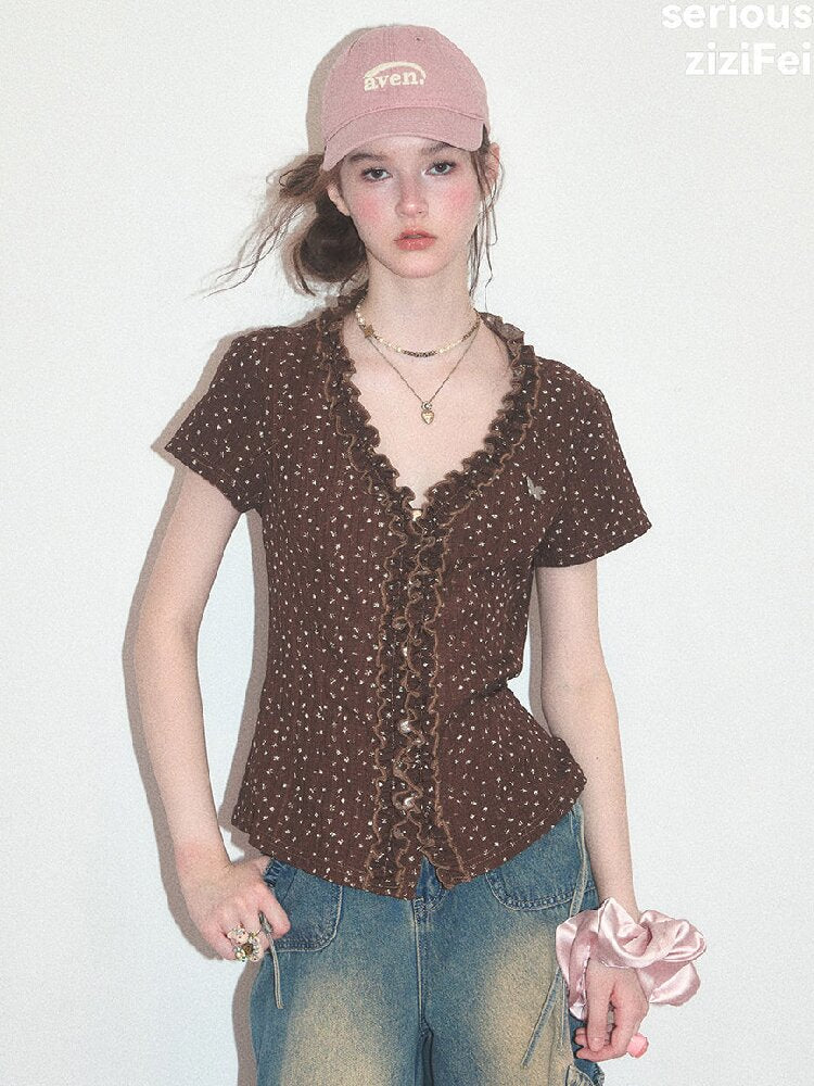 Polka Dot Lace Patchwork Tee【s0000017750】