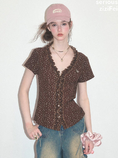 Polka Dot Lace Patchwork Tee【s0000017750】