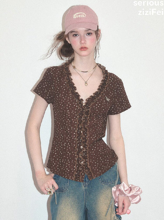 Polka Dot Lace Patchwork Tee【s0000017750】