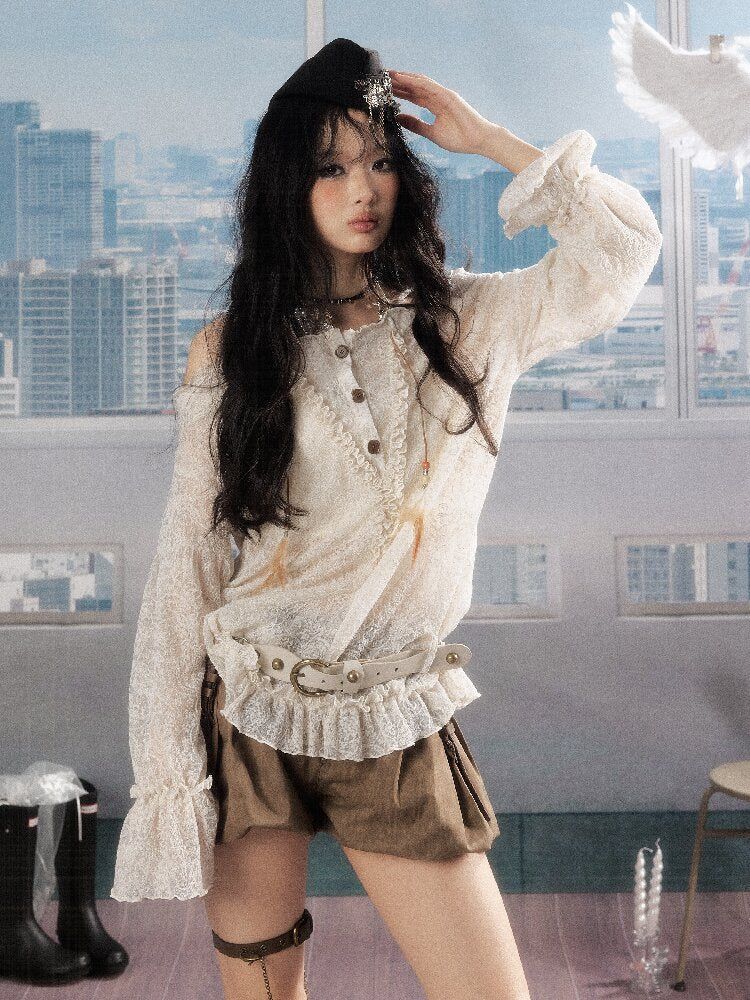 Lace See-Through Off-Shoulder Top