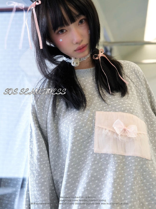 Polka Dot Mesh Lace Sweatshirt【s0000016368】