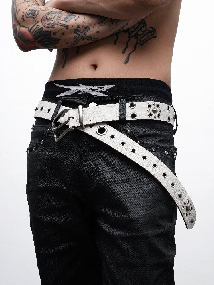 Rivet Crocodile Leather Belt【s0000018992】