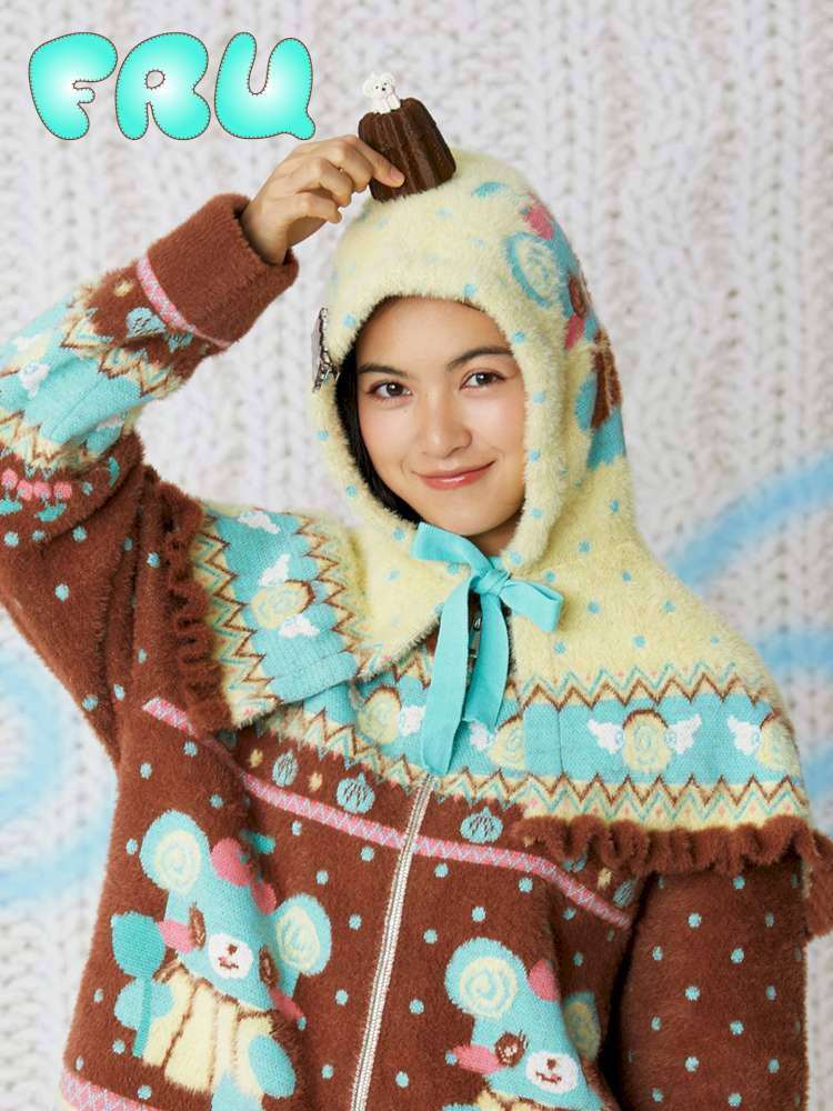 Yellow Bear Knit Cape Hat【s0000014861】