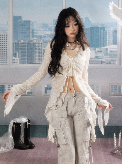 Irregular Ruffled Lace Shirt【s0000016280】