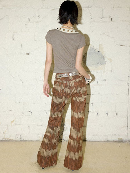 Retro Printed Bell-Bottom Pants【s0000012952】