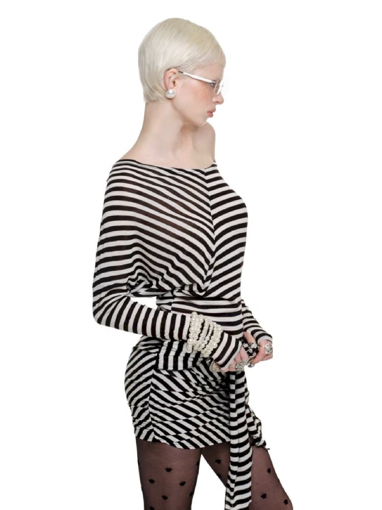 Black and White Striped Raglan Dress【s0000011613】