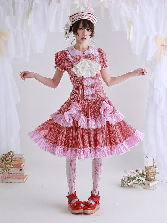 Vintage Red Striped Skirt Dress【s0000016551】