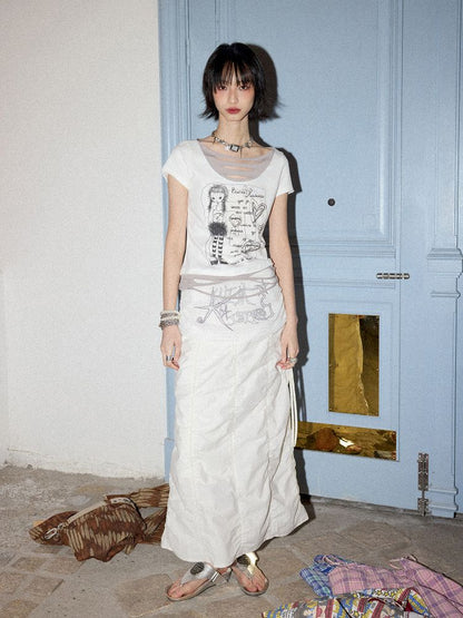 Mesh splicing pumped pleated bustle skirt【s0000012287】